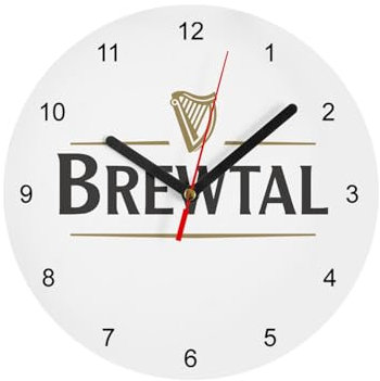 Fabulous Horloge Murale en Verre - Brewtal Bière Brune Bar Stout Irlande - Diamètre 20 cm - Blanc