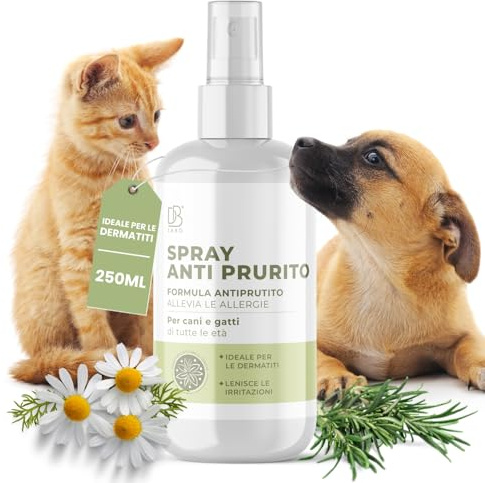 DBLabo Spray Anti Prurito per Cani e Gatti 250ml | Lenisce Fastidio, Prurito e Dermatite Cane e Gatto | Formula Naturale a Base di Aloe Vera, Camomilla e Rosmarino | Sicuro, Vegan per Tutte Le età