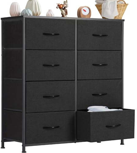 DUMOS Kommode für Schlafzimmer mit Stoffschubladen hohe Organizer für Kleidung Schrank Kinderzimmer Aufbewahrungsturm mit Schrank Metallrahmen Holzplatte leichte
