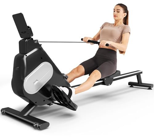 Botifly Rameur, Rameur Magnétique 16 Niveaux avec Affichage LED Rail Coulissant Silencieux pour Équipement d'Entraînement d'Intérieur de Gym à Domicile