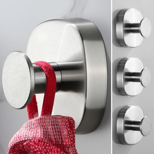 ZUNTO 4 Ganchos de Ventosa Reutilizables Para Baño y Cocina - Acero Inoxidable Cepillado - Soporte Adhesivo Para Toallas