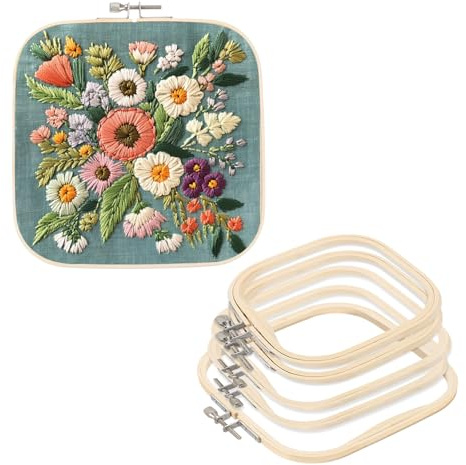 PATIKIL 6 Piezas 3 Tamaños Aros De Bordado Cuadrados, Aros Ajustables De Bambú Para Bordado, Anillo De Bastidor De Bordado, Aro Para Punzón De Aguja Para Costura, Manualidades DIY
