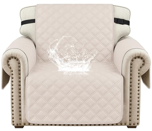YSTELLAA Funda Sofá 1 Plaza, Antimanchas, Beige | Funda Sofa Anti Gatos Y Perro Mascotas, con Bolsillos Lateral, Lavable, Sofa Cover Verano Antideslizante