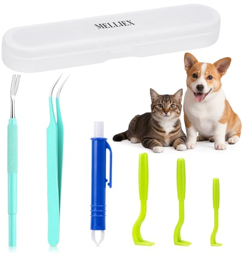 MELLIEX 6pcs Pinzette per Zecche in Acciaio Inossidabile, Pinza per Zecche Tick Gancio Penna di Rimozione per Cani e Gatti - Verde