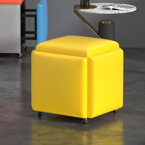 Cubo Di Seduta 5 In 1 Con Ruote Girevoli – Sgabello Ottomano Impilabile In Similpelle O Velluto (35x35x35 Cm O 45x45x45 Cm)(Leather8,35x35cm(14x14))