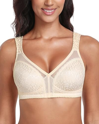 Lemorosy Reggiseno Minimizer Taglie Forti da Donna Comodo per Quotidiana Coppe Piene Non Imbottite Senza Ferretto a Tenuta Forte (5D,Beige)