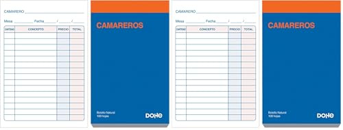 Dohe - Talonarios Camareros (10 uds.) - Tamaño Bolsillo (8,5x14 cm), 100 Hojas, Formato Simple sin Copias, Blocs Comanderos Hostelería, Material de Oficina (Paquete de 2)