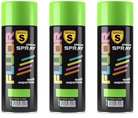 SPSIL Pintura Spray Brillante Verde Fluor(pack of 3) 400ml, Metal Secado RápidoPintura Profesional Interior Exterior, Aplicación Fácil en Madera Plástico, DIY Decoración Muebles Automóviles