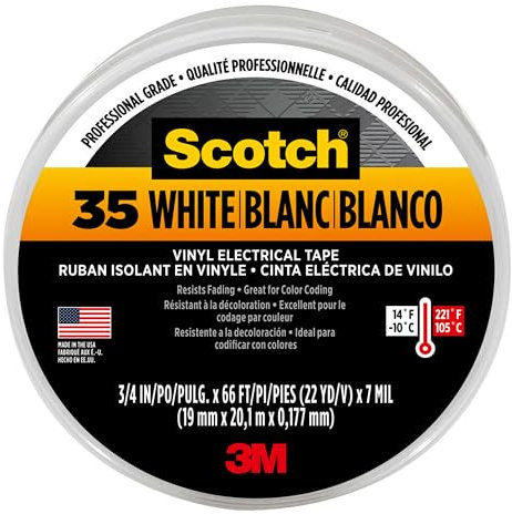3M 80611211550 35 Scotch Elektro Isolierband, Vinyl, 19 mm x 20 m, Weiß