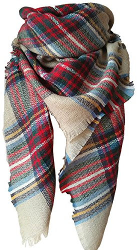 MAKFORT Damen Winter Schal Imitation Kaschmir Bunt Quadratisch Deckenschal 140 * 140cm Bunt Rot