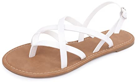 Huayuanwell Women's Gladiator Flat Sandals Fisherman Strappy Sandals Ankle Strap Sandals (10, White)