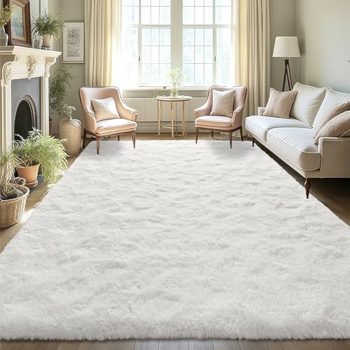 LOCHAS Ultra Soft Indoor Modern Area Rugs Fluffy Living Room Carpets for Children Bedroom Home Decor Nursery Rug 5.3x7.5 Feet, Cream