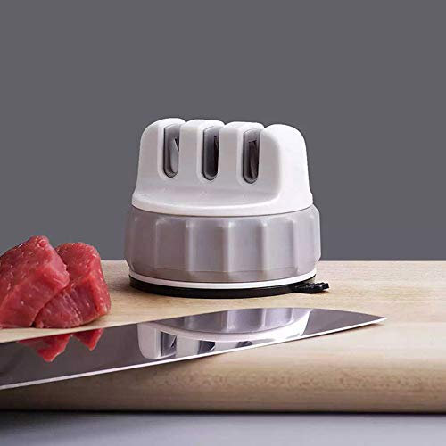 DUYER Afilador De Cuchillos De Cocina, Tres Etapas Mini Una Mano Piedra De Afilar SúPer SuccióN PequeñO Y FáCil De Almacenar White