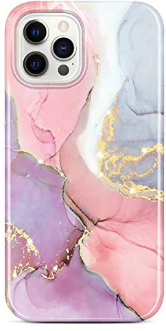 JIAXIUFEN iPhone 12 Hülle iPhone 12 Pro Handyhülle TPU Silikon Schutzhülle Handytasche Handy Hülle für iPhone 12 iPhone 12 Pro 2020 6.1 - Marmor Pink Purple