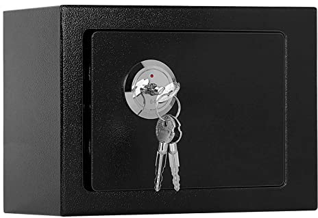 Trintion 6.4L Tresor Safe Möbeltresor Feuerfest Wasserdicht mit Schlüssel Doppelbartschloss Stahl Schwarz Dokumententresor Wand Safe Geldschrank Sicherheitsstufe 23 x 17 x 17 cm