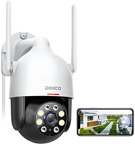 DEKCO 2K WiFi Surveillance Security Camera Outdoor/Home/Dome, Pan-Tilt 360° View, 3MP, Motion Detection and Siren, 2-Way Audio,Full Color Night Vision, Waterproof