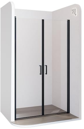 Moments of Glass Mampara de ducha 88x190 cm rango de ajuste de 88-91 cm, altura: 190 cm, vidrio de seguridad ESG con nano transparente de 6 mm con perfiles de aluminio negro - BC