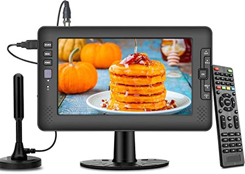 Jexiop - Televisor portátil con visualización IPS de 9 Pulgadas con sintonizador ATSC Digital, Puerto USB, Entrada AV, batería Recargable incorporada, Mini TV para Camping, Caravana, Cocina