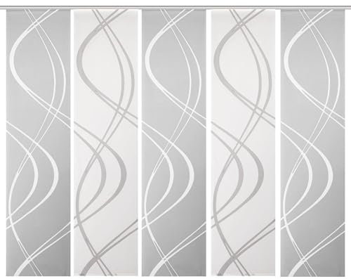 HOME WOHNIDEEN Schiebevorhang TIBERIO aus Dekostoff und Voile mit Scherli 245 x 60 cm, Farbe:grau, Größe:245 x 60 cm, Anzahl:5er Set (3X DEKO. 2X Voile)