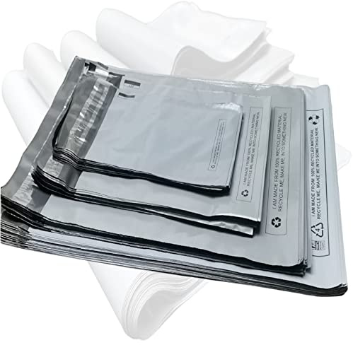 Capra Falconeri Mixed 100x Grey Mailing Bags - Assorted Postage Polythene Self Seal Parcel Plastic Envelopes - 100% Recyclable - Strong Postal Packing Packaging Shipping Bags