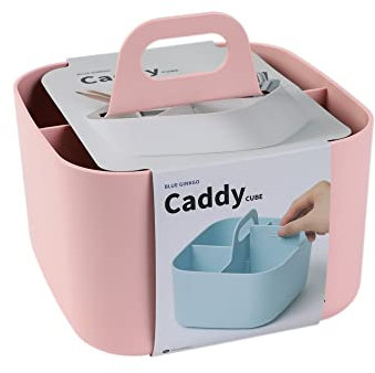 BLUE GINKGO Stapelbarer Organizer-Caddy – Tragbare Aufbewahrung aus Korea für Bad, Büro, Bastel- oder Schulbedarf (Quadratisch, Rosa)