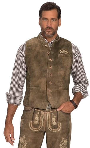 JP 1880 Mens grandi taglie forti Menswear L-8XL gilet, capra pelle scamosciata, costume tradizionale, colletto alto muschio 58 796703332-58, muschio, 62