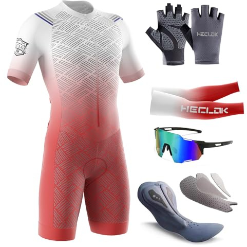 HECLOK Mens One-Piece Trisuit Lightweight,Short Sleeve Triathlon Tri Suit with Storage Pocket,Quick-Dry Summer (TYP-6,L)