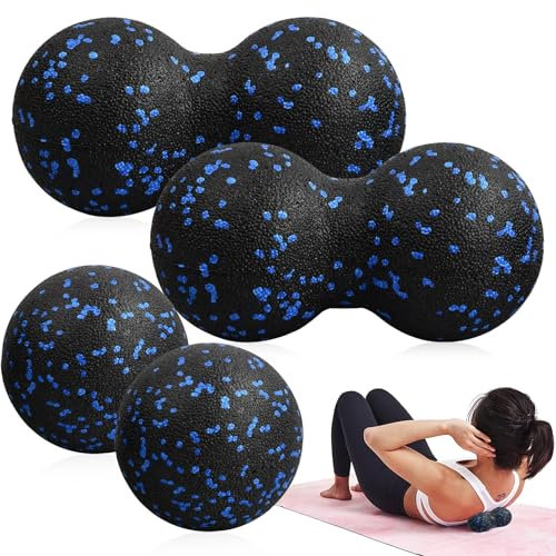 4 Stück Faszienball Set, Massagebälle, Mini Faszienrolle und Duoball Massageball, Erdnuss Massageball Lacrosse Ball, Faszienbälle für Faszientraining, Entspannung der Faszie