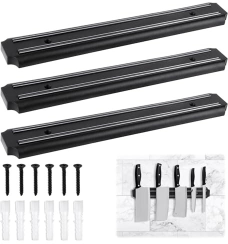 TNOMSNO Ceppo Coltelli da Cucina, 3 Pezzi, 33cm e con Magnete Forte Barra Magnetica per Coltelli, Portacoltelli da Cucina, Porta Coltelli Magnetico per Coltelli da Cucina Coltelli da Frutta e Forbici