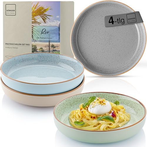Sänger Rio | Pastaschalen 4 teilig, 4x Nudel Schalen aus Steingut, Schüssel Set spülmaschinenfest mikrowellenfest kratzfest, große Schüssel multifunktional bunt 750 ml | VALUE COLLECTION