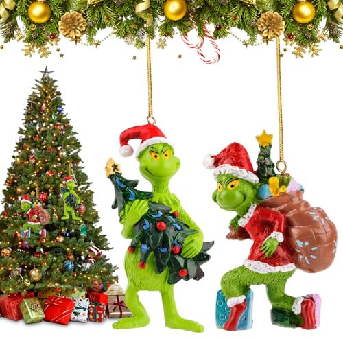 2PCS Adornos Navidad, 3D Elfos Decoracion Navidad Hogar de Resina, Divertidas Figuras de Adornos Arbol Navidad, Colgante de Árbol de Navidad para Decoración Navidad Hogar Fiestas