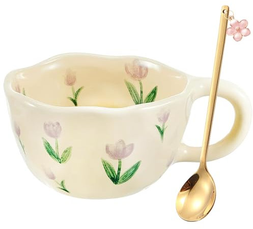 Cute Mug Ceramic Coffee Mug Gifts for Women Aesthetic Flower Autumn Mug Kawaii Valentines Birthday Christmas Mug Gifts for Her Cute Stuff Presents for Women Unique Coffee Cup Latte,Cappuccino,Tea Mug