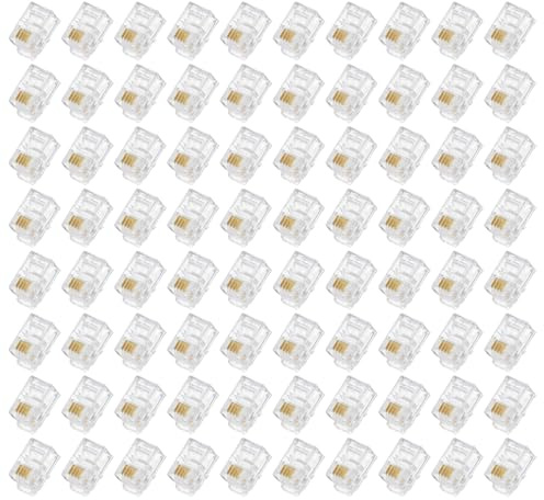 QUARKZMAN Connettori Maschi RJ11 a Spina Modulare per Telefono, Nucleo in Rame 4P4C Trasparente 120pz