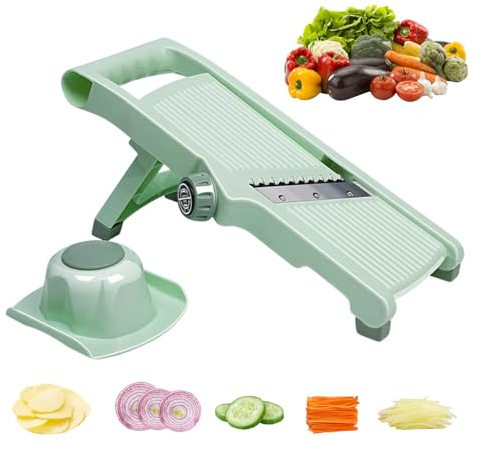 Gemüsehobel Verstellbar, Multifunktional Gemüseschneider 5 Modi, Edelstahl Vegetable Chopper, Gurkenhobel Dünne Scheiben, Reibe für Gemüse, Küchen Gadgets (A)