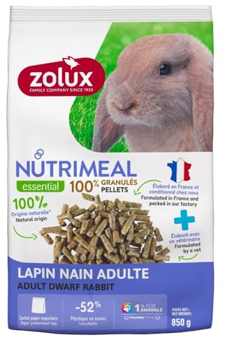 Zolux - Granulés pour Lapin Nain Adulte (6 Mois et Plus) Sachet de 850 g