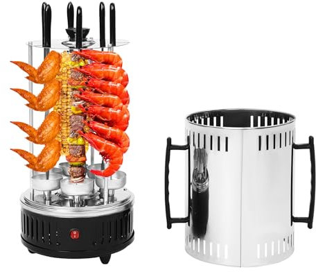 Qussse Griglia elettrica verticale da 1000 W, per shish kebab BBQ con 6 spiedini, per casa e picnic