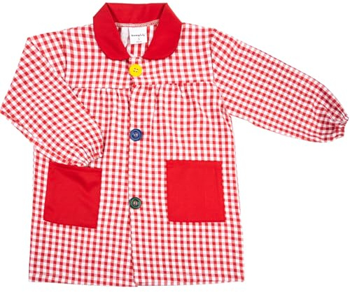 HOMYBABY® Babi escolar infantil para guarderia y colegio con botones - Bata escolar para niño o niña - Baby escolar infantil fácil de poner y quitar con bolsillos y puños cerrados (Red, Size 1)