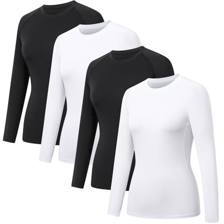 HYCOPROT 4-pack dam kompressionsskjorta långärmad träningstoppar snabbtorkande baslager atletisk t-shirt gym yoga löpning, M