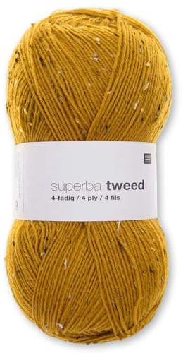 Frida's Ullhus Rico Design 100 g superba tweed 4-trådigt strumpgarn ull garn stickning virkning 8 färger (004 | senap)
