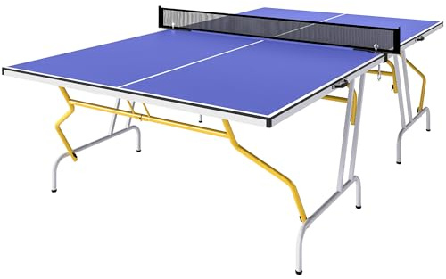 SPORTNOW Table de ping Pong Pliable en Quatre, Table de Tennis de Table intérieure, 2 Raquettes, 3 balles et Filet Inclus, 274 x 152,5 x 76 cm, Bleu
