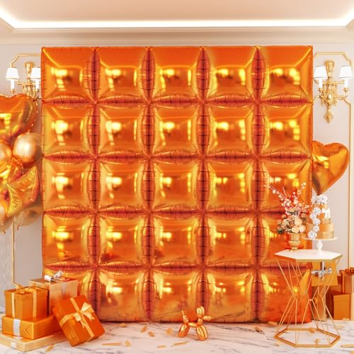 Orange Square Foil Balloons Wall Backdrop 25Pcs Double Sided Orange Balloon Tunnel Arch Kit for Birthday Graduation Wedding Halloween Thanksgiving Baby Shower Party Decorations