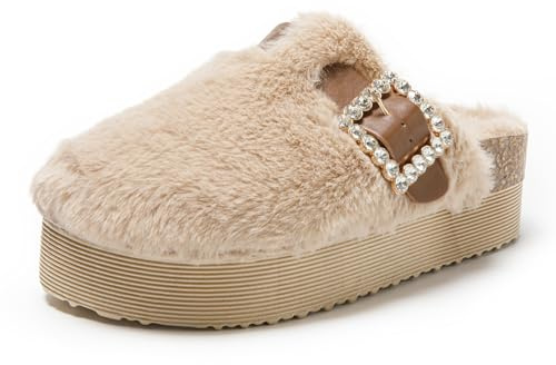 JOMIX Pantofole Donna Invernali Pelliccia Sintetica Ciabatte Pelose Calde con Fibbia da Casa Antiscivolo Suola Spessa Comoda Scarpe Peluche Leopardate