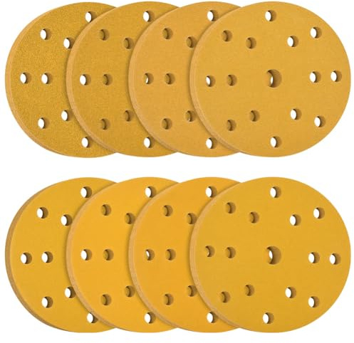 Flintronic 80 Piezas Discos para Lijas, Lijas 150mm, 15 Agujeros Discos de Pulir, 80/120/180/220/320/400/600/800 Granos, para 6 Pulgadas Lijadora Excéntrica y Lijadora Orbita