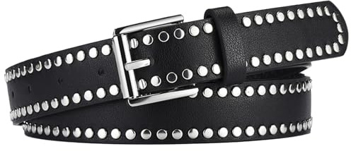 AIEOE Ceinture Unisexe pour Femme et Homme avec Clous Punk en Cuir PU Ceinture Western Cowgirl Hip Hop Y2K 2,8 * 107 cm Noir