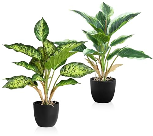 Ecofocet Juego de 2 Plantas Artificiales en Maceta, 38cm Plantas Artificiales Decorativas, Plantas de Interior Realistas para Hogar, Oficina, Cocina, Baño, Decoración de Estante de Mesa