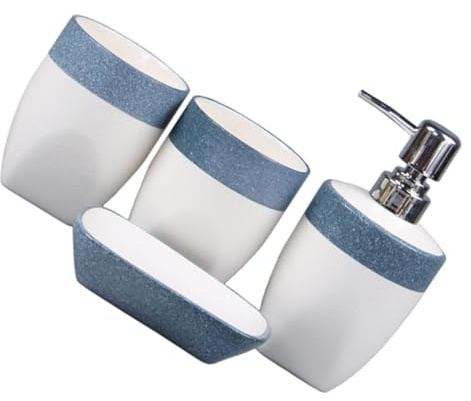 Homoyoyo Juego de Baño de Cerámica Azul Dispensador de Jabón y Soporte Antideslizante, Organizador Práctico para Baño Doméstico Hotel, Diseño Simple y Elegante