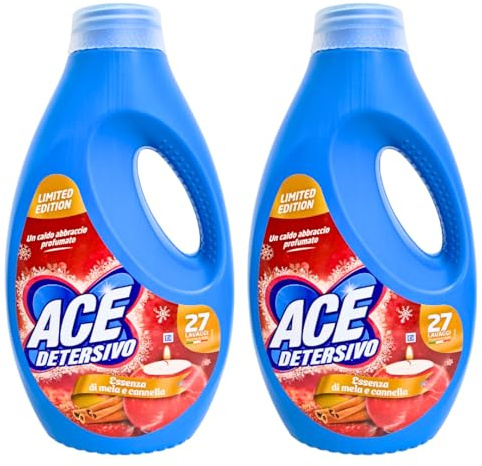 ACE Detersivo Limited Edition Essenza di Mela e Cannella, Detergente Liquido per Bucato, 2 Bottiglie da 1350ml, 27 Lavaggi per Flacone, Fragranza Invernale