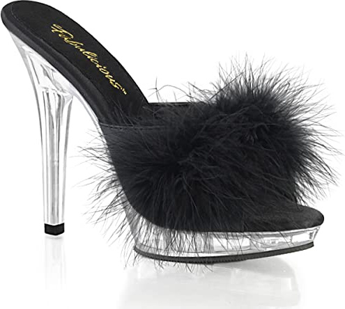 Fabulicious LIP-101-8, Sandali Punta Aperta Donna, Nero Blk Satin Fur Clr, 40 EU