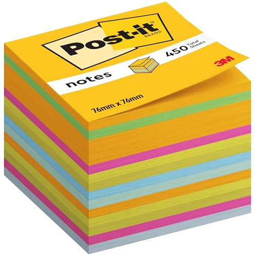 Post-it Notes Autocollantes, Ultra Couleurs, 450 Feuilles, 76 mm x 76 mm, Bleu, Jaune, Rose, Vert - Feuillets Adhésifs pour Prise de Notes, Listes de Tâches et Rappels