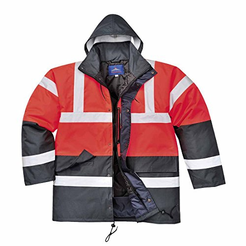 Portwest S466 Hi-Vis Contrast Jacka 300D Vattentät Reflekterande Hållbar | Röd/Marinblå, L, EN ISO 20471 Klass 3, EN 342, Normal Passform, Lång Ärm, 4 Fickor, Quilt Fodrad, Dold Mobiltelefonficka